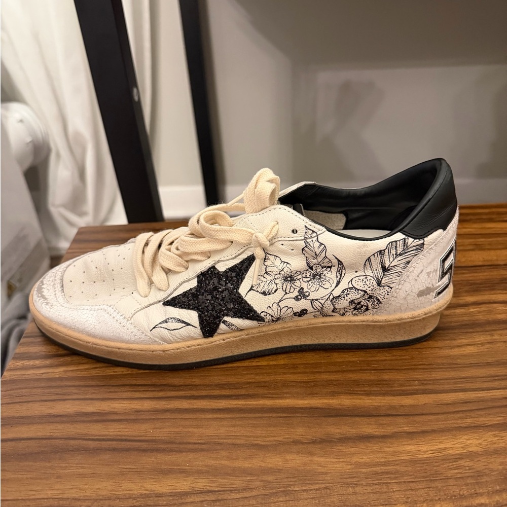 Golden Goose Black and Cream Floral Sneakers - Picture 6 of 10